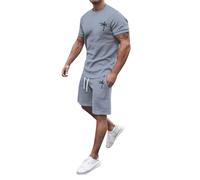 Set Homme Survêtement de sport 2 pièces pour Homme Printemps été Léger Unisexe Jogging Ensemble de loisirs Ensemble Femme Top à Manches Courtes et Short d'été Survêtement 2 Pièces T-Shirt col Rond