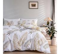 Set Housse de Couette 140x200 cm Tropicales Dorées Palmier Feuilles Botanique Imprimé Motif pour 1 Personne,TT Global Doux Chic Microfibre Parure de Lit avec 1 x Taies d'oreiller 65x65 cm, Or Blanc