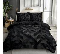 Set Housse de Couette 200 x 200 cm, Motif Géométrie des triangles et des carrés, Parure de Linge de Lit pour 2 Personnes avec 2 Taies d'Oreiller 65x65 cm, 100% Microfibre, Fermeture Éclair, Noir
