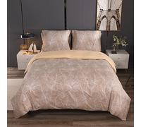 Set Housse de Couette 200x200 cm Tropicales Beige Palmier Feuilles Botanique Imprimé Motif pour 2 Personnes,TT Global 3 Pièces Doux Chic Microfibre Parure de Lit avec 2 x Taies d'oreiller 65x65 cm