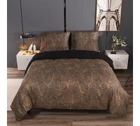 Set Housse de Couette 200x200 cm Tropicales Marron Palmier Feuilles Botanique Imprimé Motif pour 2 Personnes,TT Global 3 Pièces Doux Chic Microfibre Parure de Lit avec 2 x Taies d'oreiller 65x65 cm