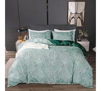 Set Housse de Couette 220x240 cm Tropicales Vert Palmier Feuilles Botanique Imprimé Motif pour 2 Personnes,TT Global 3 Pièces Doux Chic Microfibre Parure de Lit avec 2 x Taies d'oreiller 65x65 cm