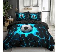 Set Housse de Couette 240 x 260 cm, Motif Un Mur De Football Cool Qui Brise, Parure de Linge de Lit pour 2 Personnes avec 2 Taies d'oreiller 65x65 cm, 100% Microfibre, Fermeture Éclair, Noir