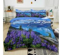 Set Housse de Couette 240x260 cm Canada Lac Vue Montagne Enneigée Polycoton Parure de Linge de Lit avec Fermeture Éclair, Housse de Couette Parure de lit 1/2 Personnes avec Taies d'Oreillers