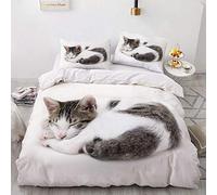 Set Housse de Couette 240x260cm Chat Animalier Parure de Lit 2 Personnes Modèle De Chat Animal Mignon 3 Pièces Parure De Lit avec 2 Taies d'oreiller 65x65cm, Fille Garcon Decoration Chambre