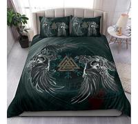 Set Housse de Couette 240x260cm Corbeau D'Odin Parure de Lit 2 Personnes Boussole Corbeau du Mythe Viking Odin 3 Pièces Parure De Lit avec 2 Taies d'oreiller 50x75cm, Fille Garcon Decoration Chambre