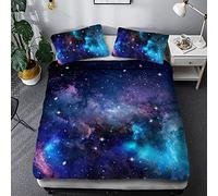 Set Housse de Couette 240x260cm Galaxie Violette Parure de Lit 2 Personnes Ciel étoilé Violet Abstrait 3 Pièces Parure De Lit avec 2 Taies d'oreiller 50x75cm, Fille Garcon Decoration Chambre