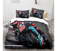 Set Housse de Couette 240x260cm Moto Parure de Lit 2 Personnes Jeu De Course De Moto 3 Pièces Parure De Lit avec 2 Taies d'oreiller 65x65cm, Fille Garcon Decoration Chambre