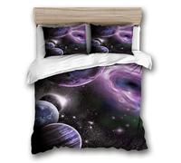 Set Housse de Couette 240x260cm Planète Spatiale Parure de Lit 2 Personnes Planète Violette Univers Galaxie 3 Pièces Parure De Lit avec 2 Taies d'oreiller 50x75cm, Fille Garcon Decoration Chambre