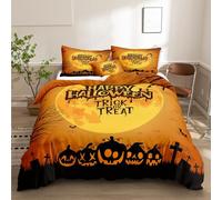 Set Housse de Couette 240x260cm Thème d'halloween Parure de Lit 2 Personnes La Charité s'il-Vous-plaît 3 Pièces Parure De Lit avec 2 Taies d'oreiller 65x65cm, Fille Garcon Decoration Chambre