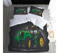 Set Housse de Couette 240x260cm Tracteur Parure de Lit 2 Personnes Tracteur Agricole De Ferme Verte 3 Pièces Parure De Lit avec 2 Taies d'oreiller 50x75cm, Fille Garcon Decoration Chambre