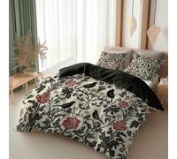 Set Housse de Couette 260 x 240 cm Motif Gothique de William Morris Parure de Lit 2 Personnes et 2 Taies d'oreiller 65x65 cm, 100% Microfibre Parure de Linge de Lit, Marron et Noir