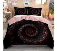 Set Housse De Couette avec Noir Rouge Spirale Complexe 220X240Cm 2 Personnes Et 2 X Taies d'oreiller 65X65 Cm Parure De Lit Art Fractal Abstrait Adulte avec Fermeture Eclair