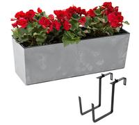 Set jardinière avec pot de fleurs gris 56x19 H19,5cm + support métal noir