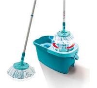 Set lave sol avec seau essoreur Leifheit Clean Twist Disc Mop 52101, balais serpilliere a franges avec manche télescopique, seau 6 L