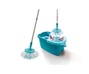 Set lave sol avec seau essoreur Leifheit Clean Twist Disc Mop 52101, balais serpillière à franges avec manche télescopique, seau 6 L
