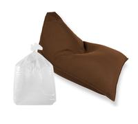Set Lazy Bro fauteuil poire + polystyrène 140 x 120 x 90cm intérieur & extérieur, déhoussable et résistant aux UV, Brun