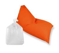 Set Lazy Bro fauteuil poire + polystyrène 140 x 120 x 90cm intérieur & extérieur, déhoussable et résistant aux UV, Orange