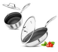 Set Lustre Hybride Inox - Poêle 28 cm (4,6 L) + Casserole 20 cm (2 L) - Compatible Induction, Anti-Adhérence Saine, Matériaux Éco