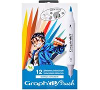 Graph'it – Marqueurs à alcool Manga Shonen – double pointe extra fine et pinceau – Multicolore E