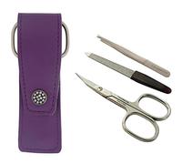 Set Manucure 3 pièces en Cuir Violet avec Ciseaux à Ongles, Lime et Pince à épiler - Tenartis 315 Fabriqué en Italie