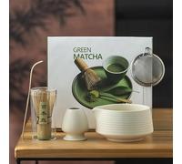 Set Matcha Cérémonie - Bol Matcha en Céramique avec Bec Verseur, Fouet en Bambou, Cuillère Matcha & Support - Kit Matcha 5 Pièces en Bambou et Céramique - Accessoires Thé Matcha Haut de Gamme (B)