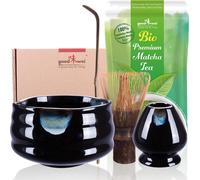 Set matcha “Kuro” avec bol à thé, porte-fouet et 30 g de matcha premium – bambou noir