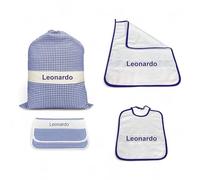 Set maternelle 4 pièces personnalisé - Coton Made in Italy - Sac, Bavoir, Serviette et sachet avec broderie Nom - Bleu