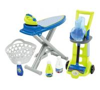Set Menage Enfant 3 en 1 : Chariot avec aspirateur Balai, Table + Fer a Repasser, Panier a Linge - Jouet 12-36 Mois et 1 Carte