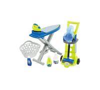 Set Menage enfant 3 en 1 : chariot avec aspirateur balai, table + fer a repasser, panier a linge - Jouet 12-36