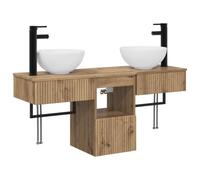 Set Meuble Salle de Bain 3 Pièces en Bois d'Ingénierie avec Double Lavabo | Bois résistant humidité, double vasque pratique, rangement optimisé, installation facile, design contemporain