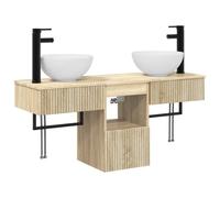 Set Meuble Salle de Bain 3 Pièces en Bois d'Ingénierie, Double Lavabo | Lignes épurées, fini chêne sonoma, rangement optimisé, installation simplifiée, entretien par chiffon sec, usage duo pratique