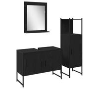 Set Meuble Salle de Bain 3 Pieces Noir Bois Ingenierie Miroir sous-Vasque | Design mural contemporain, rangement optimisé, finition noir élégante, entretien facile chiffon humide, convient petits et