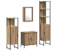 Set Meuble Salle de Bain 4 Pièces Brun 33x33x185,5 cm | Bois d'ingénierie durable, montage mural gain de place, entretien par chiffon humide, design minimaliste contemporain,