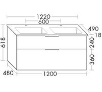 Set Meuble Salle De Bain Burgbad Eqio Smart Double Lavabo, Meuble 2 tiroirs 1220x618mm Personnalisable Laqué SHCD122-PN648