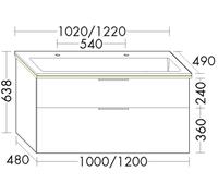 Set Meuble Salle De Bain Burgbad Eqio Smart Lavabo double, Meuble 2 tiroirs éclairés 1220x638mm Personnalisable SHCT122-PN258