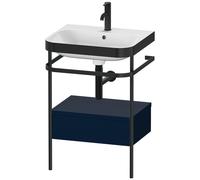 Set Meuble Salle De Bain Duravit Happy D.2 Plus Lavabo 1 trou, Console métallique c-bonded, 1 tiroir 575mm Bleu Nuit Satiné HP4740O9898
