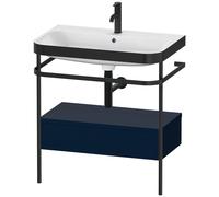 Set Meuble Salle De Bain Duravit Happy D.2 Plus Lavabo 1 trou, Console métallique c-bonded, 1 tiroir 775mm Bleu Nuit Satiné HP4742O9898