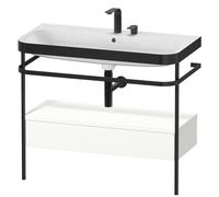 Set Meuble Salle De Bain Duravit Happy D.2 Plus Lavabo 2 trous, Console métallique c-bonded, 1 tiroir 975mm Blanc Satiné HP4743E3636