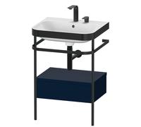 Set Meuble Salle De Bain Duravit Happy D.2 Plus Lavabo 2 trous, Console métallique c-bonded, 1 tiroir 575mm Bleu Nuit Satiné HP4740E9898