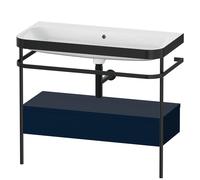 Set Meuble Salle De Bain Duravit Happy D.2 Plus Lavabo, Console métallique c-bonded, 1 tiroir 975mm Bleu Nuit Satiné HP4743N9898