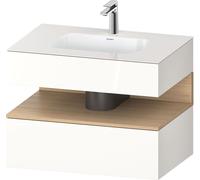Set Meuble Salle De Bain Duravit Qatego Lavabo 1 trou, 1 tiroir, 1 niche 800mm Chêne Naturel Mat/Blanc brillant QA4785030220000