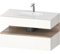 Set Meuble Salle De Bain Duravit Qatego Lavabo 1 trou, 1 tiroir, 1 niche éclairée 1000mm Chêne marbré mat/Blanc brillant QA4786055220010