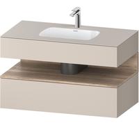 Set Meuble Salle De Bain Duravit Qatego Lavabo 1 trou, 1 tiroir, 1 niche éclairée 1000mm Chêne marbré mat/Taupe Mat QA4786055910010