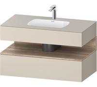 Set Meuble Salle De Bain Duravit Qatego Lavabo 1 trou, 1 tiroir, 1 niche éclairée 1000mm Chêne marbré mat/Taupe Super Mat QA4786055830010