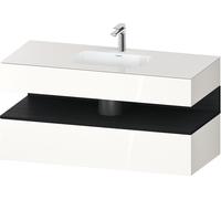 Set Meuble Salle De Bain Duravit Qatego Lavabo 1 trou, 1 tiroir, 1 niche éclairée 1200mm Chêne Noir Mat/Blanc brillant QA4787016220010