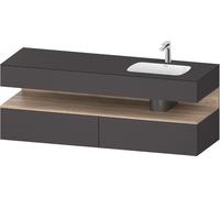 Set Meuble Salle De Bain Duravit Qatego Lavabo droite 1 trou, 2 tiroirs, 1 niche éclairée 1600mm Chêne marbré mat/Graphite Mat QA4796055490010