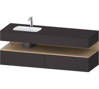 Set Meuble Salle De Bain Duravit Qatego Lavabo gauche 1 trou, 2 tiroirs, 1 niche 1600mm Chêne Naturel Mat/Graphite Super Mat QA4795030800000