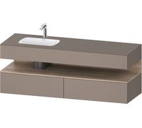 Set Meuble Salle De Bain Duravit Qatego Lavabo gauche 1 trou, 2 tiroirs, 1 niche éclairée 1600mm Chêne marbré mat/Basalte Mat QA4795055430010
