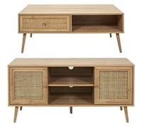 Set meuble TV en bois 2 portes et table basse 1 tiroir Bali beige G